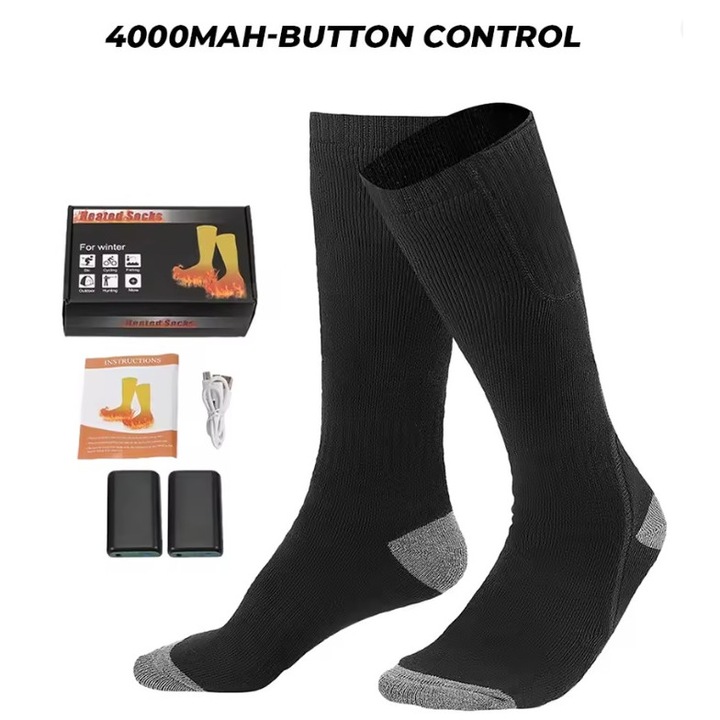 Set Sosete Incalzite Electric, cu PowerBanks Incluse, 4000mAh, Marimea 38-44, negre