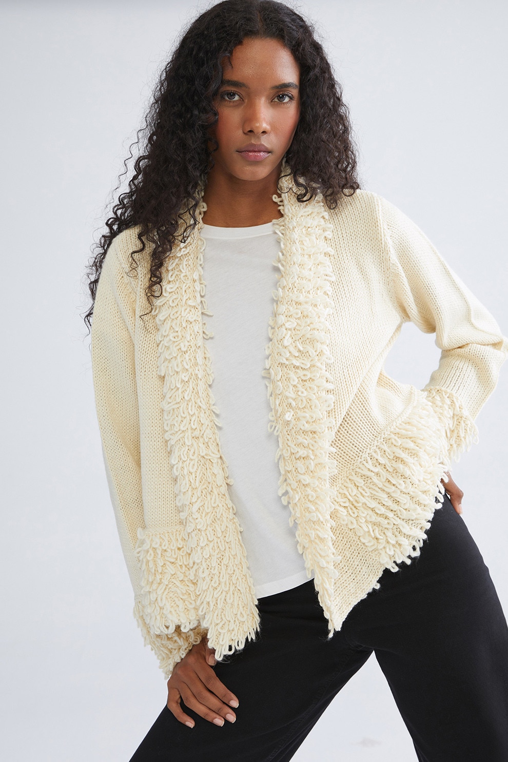 【最終価格】 Cardigan Jacket - LC Stripe LC WAIKIKI, Cardigan fara maneci cu cordon in talie, Negru, L