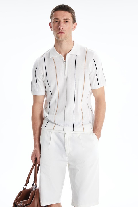 LC WAIKIKI, Pulover polo cu maneci scurte, Alb/Negru/Maro nisip, S