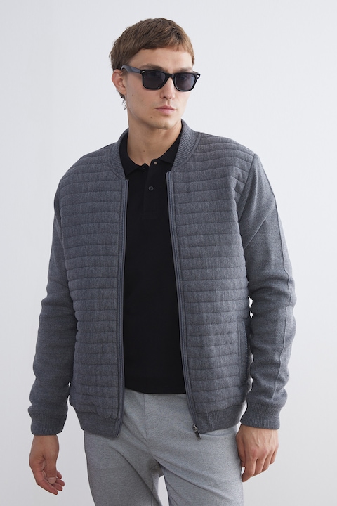 LC WAIKIKI, Jacheta bomber cu model uni, Gri melange