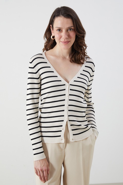 LC WAIKIKI, Cardigan cu dungi si decolteu in V, Alb