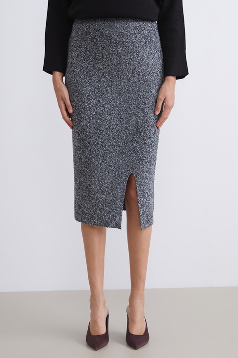 LC WAIKIKI, Fusta din tricot cu slit lateral, Gri melange