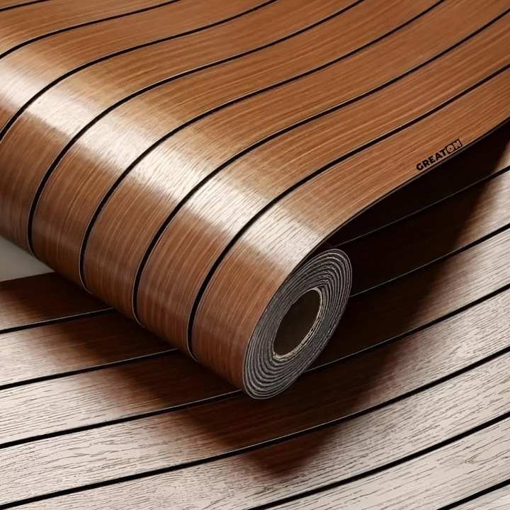 Тапет 3D самозалепващ се на ролка GREATON, с релефна оребрена текстура, имитация на дърво, съвременен стил, водоустойчив, лесен за поддръжка и почистване, 250 x 60 см, кафяв цвят