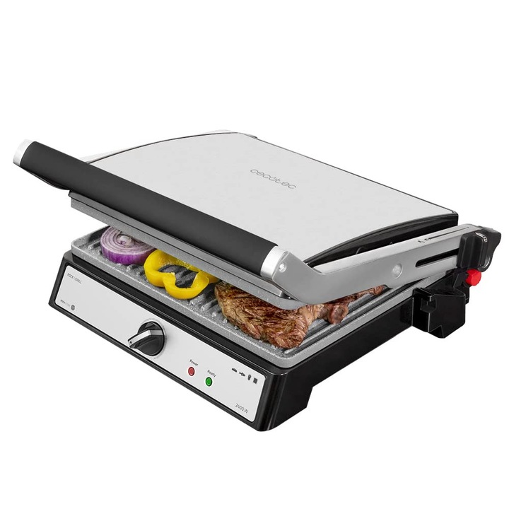 Електрически грил Cecotec Rock'Ngrill 2400W, Екологичен, Отваряне на 180 градуса, Тава за мазнина