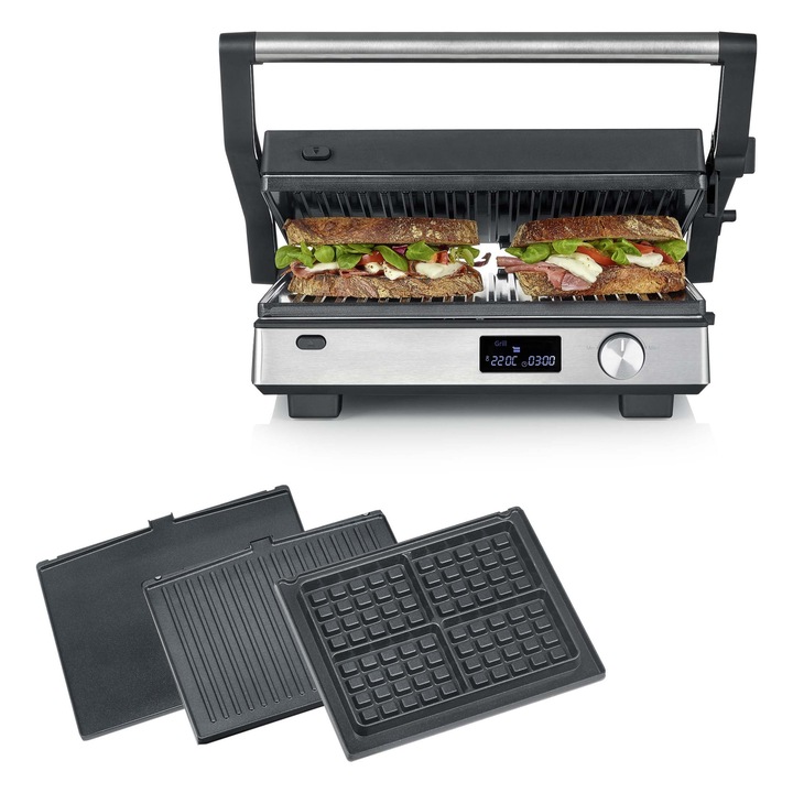 Severin elektromos grill, 2000W, XL felület, fekete/rozsdamentes acél