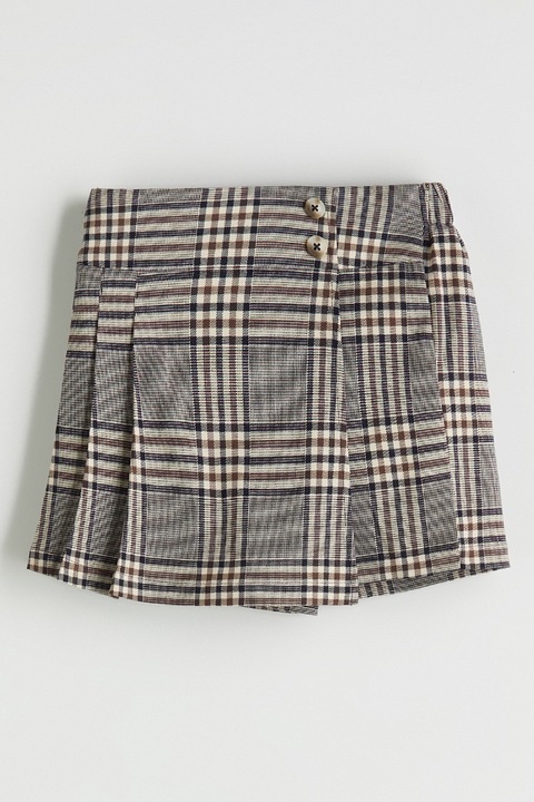 LC WAIKIKI, Fusta-pantalon in carouri cu talie medie, Alb fildes/Negru/Maro