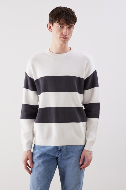 LC WAIKIKI, Pulover de bumbac cu dungi, Negru stins/Alb murdar, S