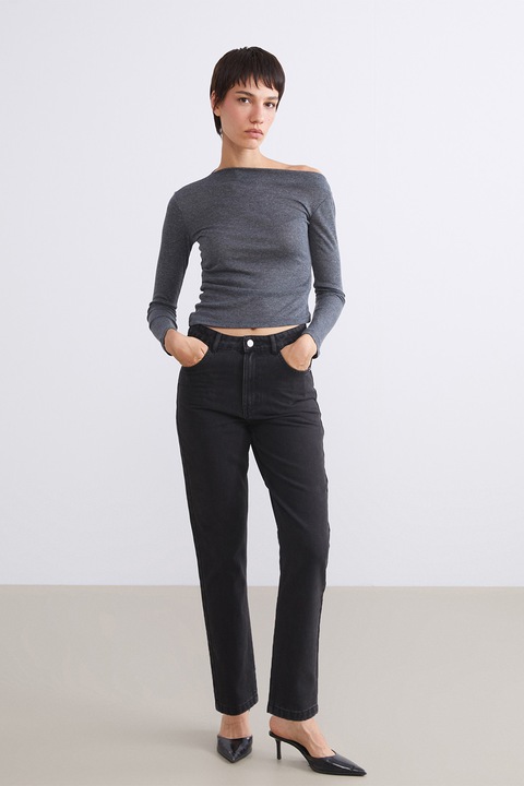 LC WAIKIKI, Blugi mom fit cu talie inalta, Negru stins, 24