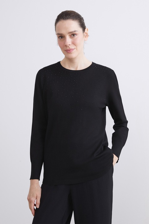 LC WAIKIKI, Bluza cu aplicatii cu strasuri, Negru