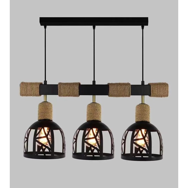 RFAN Рустик Пендел, Модел 5573-3, 3 x E27, Регулируема височина, Черен