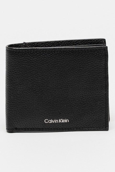 CALVIN KLEIN, portofel de piele cu logo, Negru