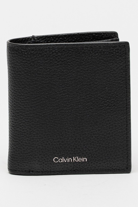 CALVIN KLEIN, portofel de piele cu logo, Negru
