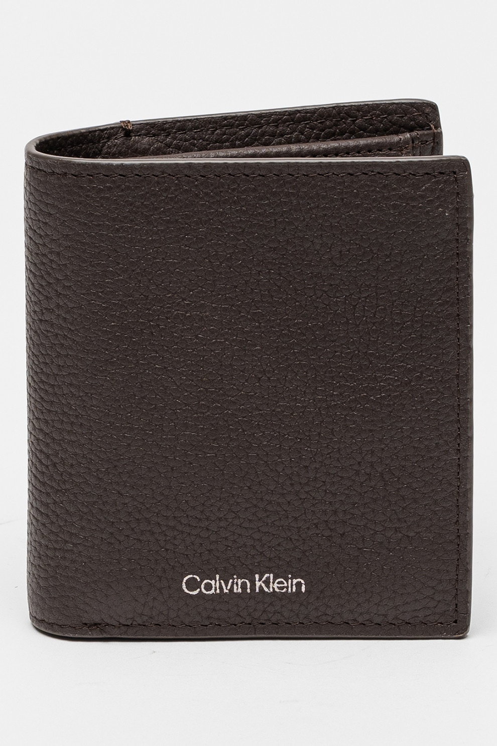 CALVIN KLEIN, portofel de piele cu logo, Maro inchis