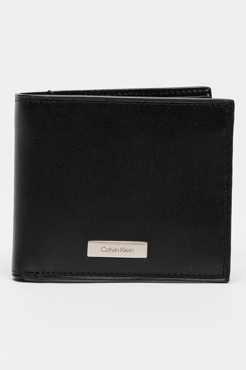 CALVIN KLEIN, Кожен портфейл с лого, Черен