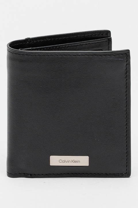 CALVIN KLEIN, Poretofel de piele cu logo, Negru