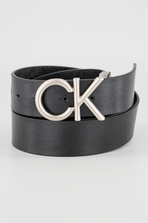 CALVIN KLEIN, Bőröv logós csattal, Fekete, 100