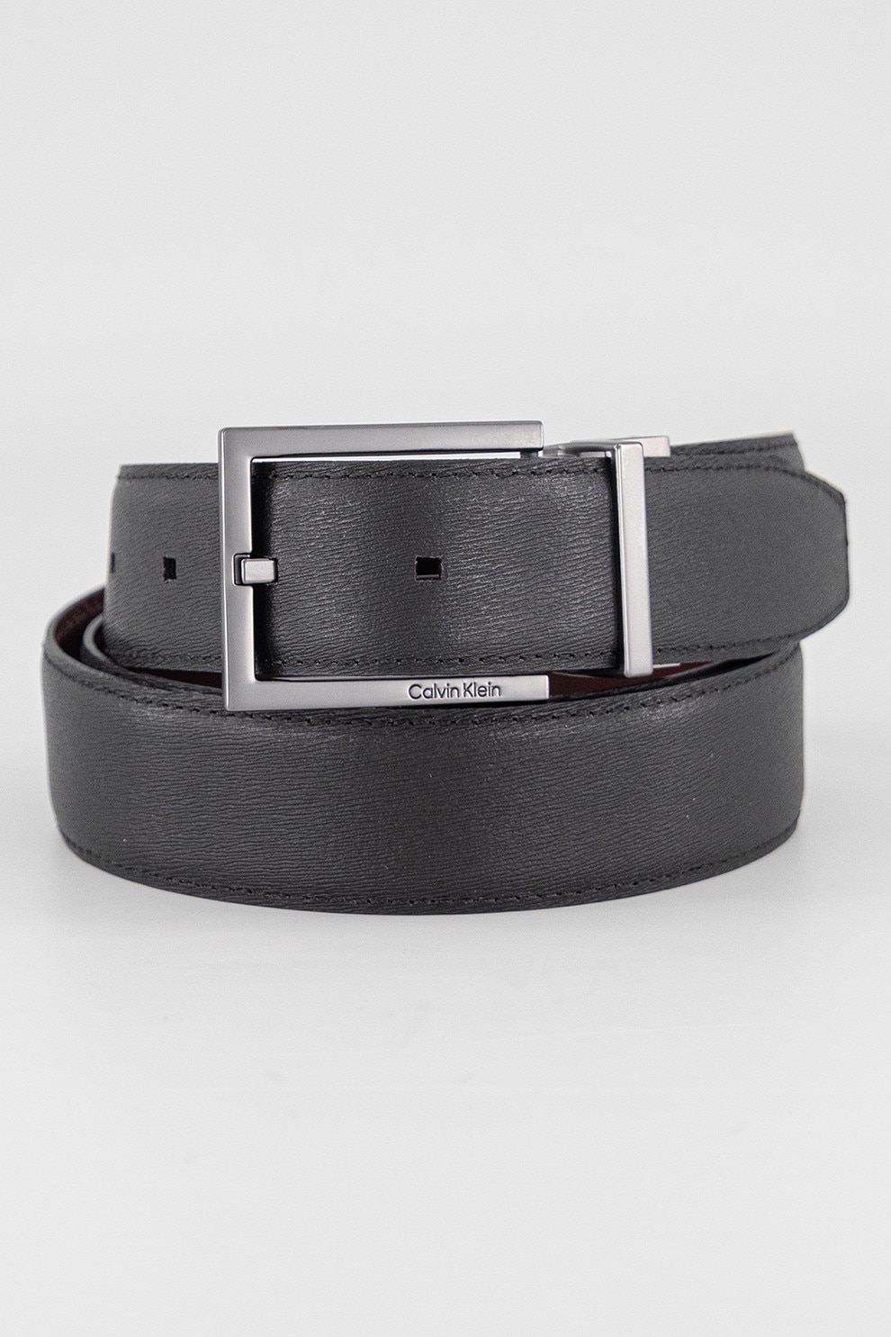 CALVIN KLEIN, Curea uni de piele, Visiniu, Negru, 100