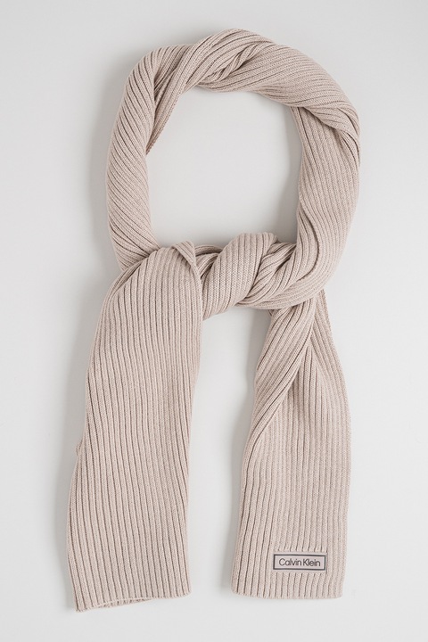 CALVIN KLEIN, Fular striat cu aplicatie logo discreta, Bej