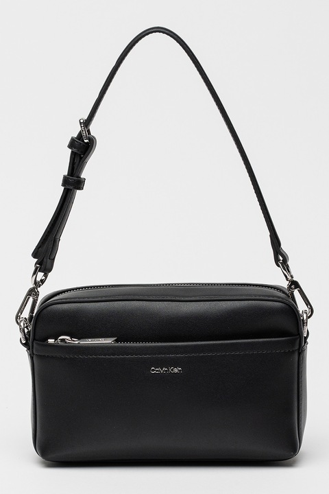CALVIN KLEIN, Műbőr válltáska logós vállpánttal, Fekete