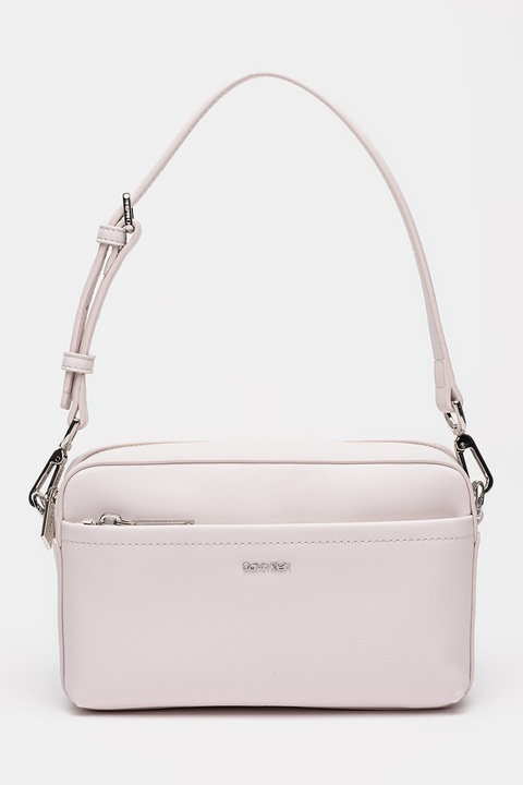 CALVIN KLEIN, Geanta de piele ecologica cu bareta de umar cu logo si model, Roz pal