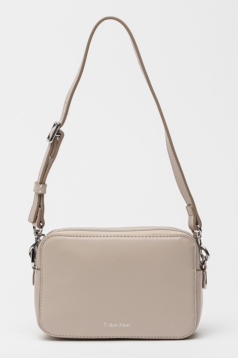 CALVIN KLEIN, Keresztpántos műbőr táska extra pánttal, Világos tópbarna