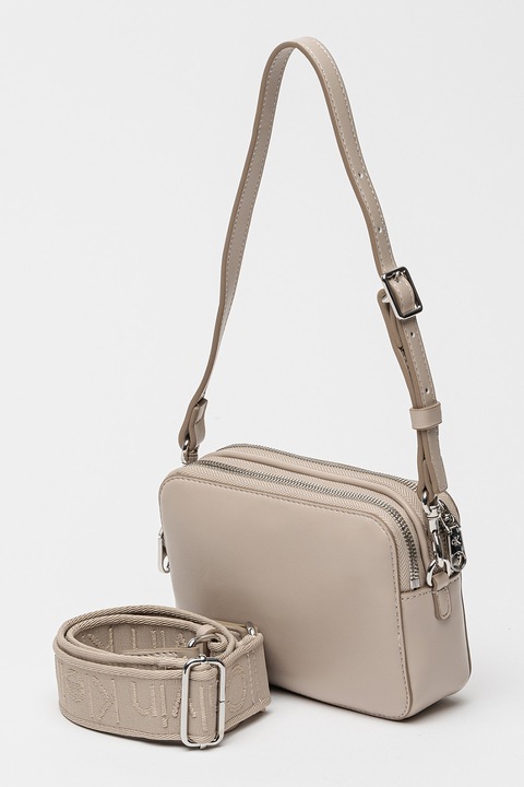 CALVIN KLEIN, Geanta crossbody de piele ecologica cu bareta suplimentara, Maro taupe deschis
