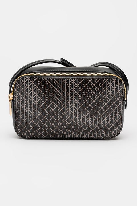 CALVIN KLEIN, Keresztpántos műbőr táska logóval, Fekete, Világosbarna