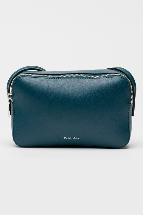 CALVIN KLEIN, Foil műbőr táska állítható keresztpánttal, Sötétzöld