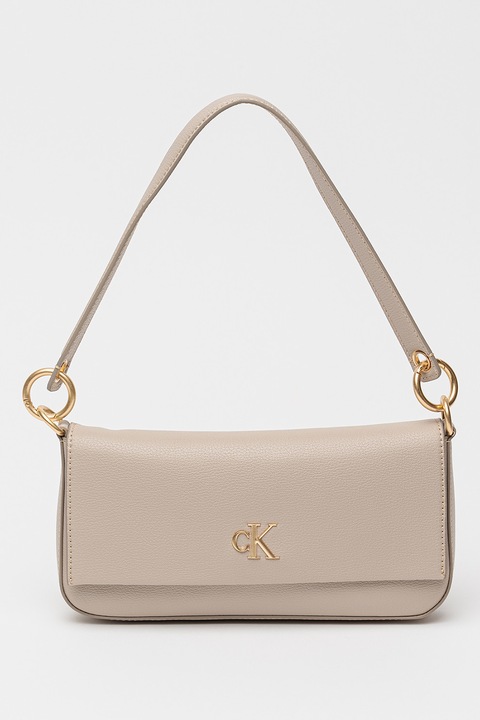 CALVIN KLEIN JEANS, Műbőr válltáska logós részlettel, Világos tópbarna