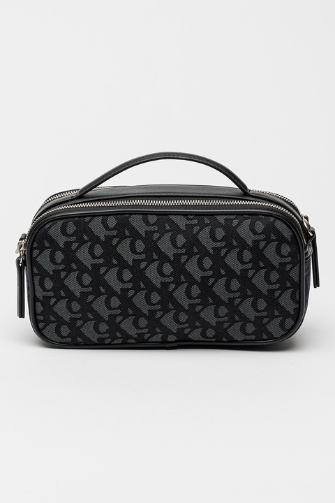 CALVIN KLEIN JEANS, Keresztpántos, kétrekeszes műbőr táska logós mintával, Fekete, Szürke