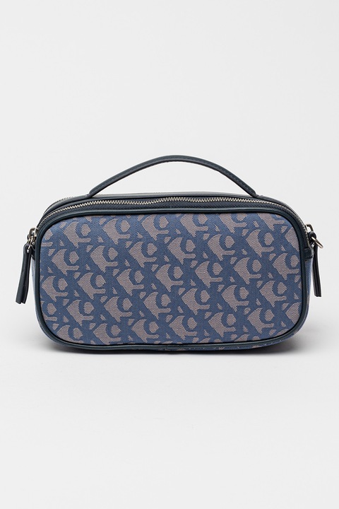 CALVIN KLEIN JEANS, Keresztpántos, kétrekeszes műbőr táska logós mintával, Fekete, Sötétkék