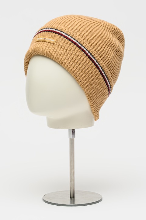 Tommy Hilfiger, Caciula din amestec de lana cu aplicatie logo, Bej