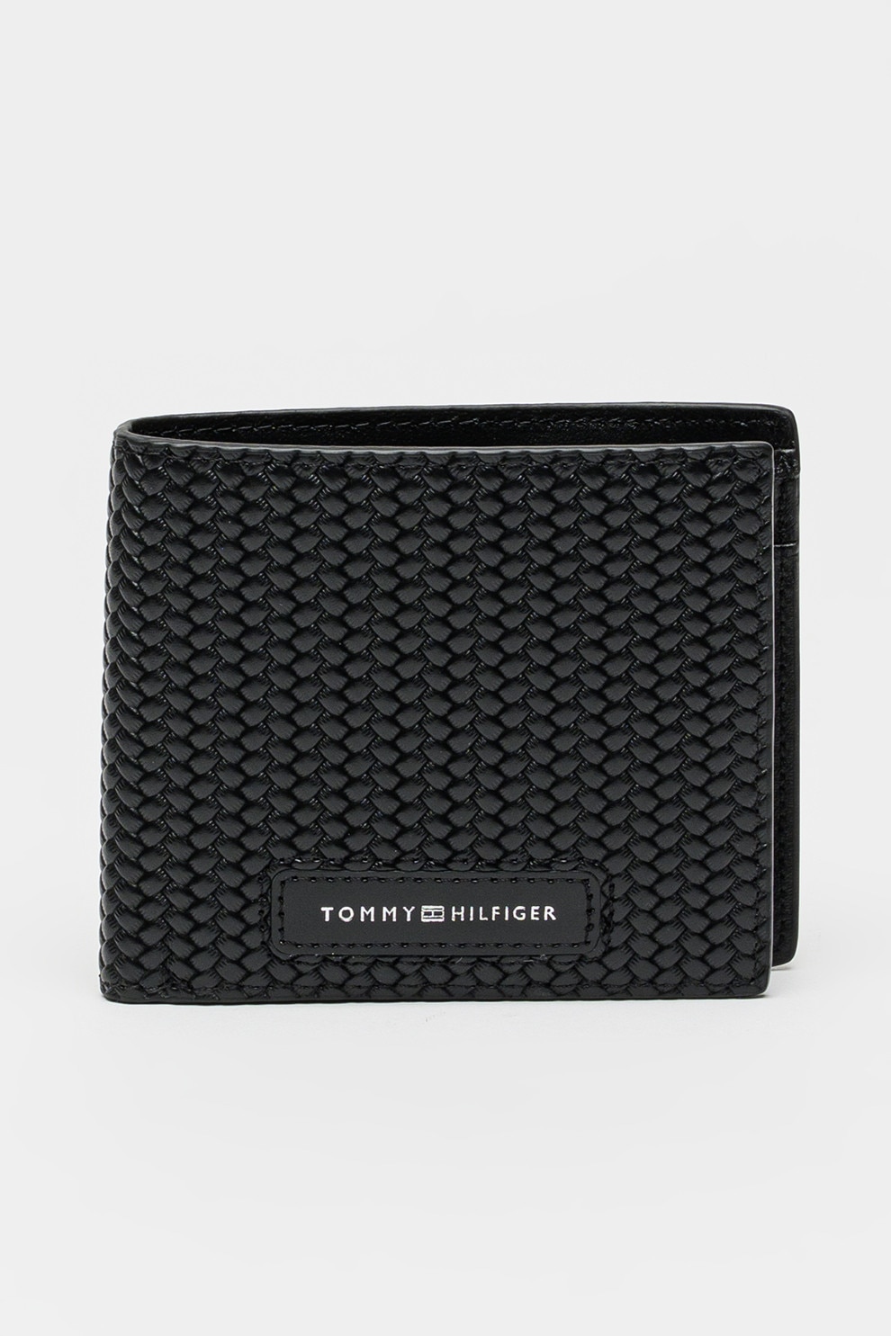 Tommy Hilfiger, Portofel pliabil din piele cu aspect texturat, Negru