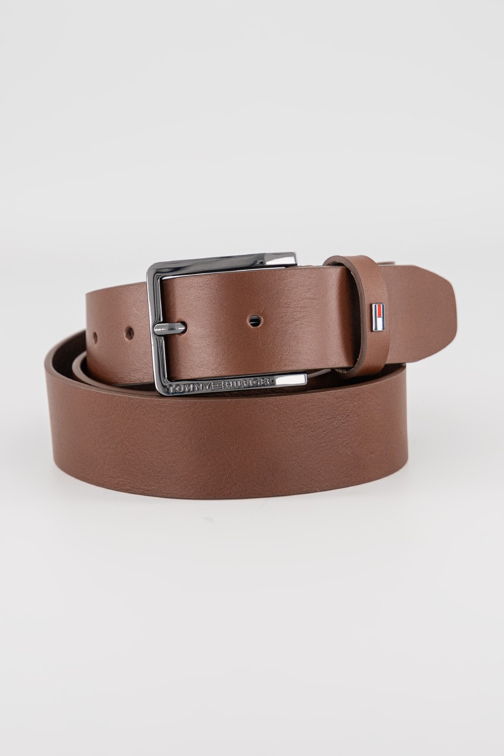 Tommy Hilfiger, Curea de piele cu steag discret, Maro, 95