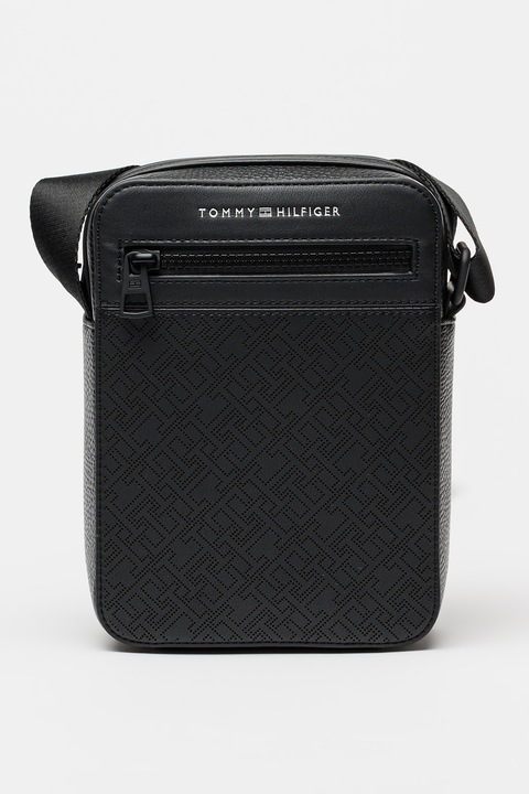 Tommy Hilfiger, Keresztpántos bőrtáska logóval, Fekete