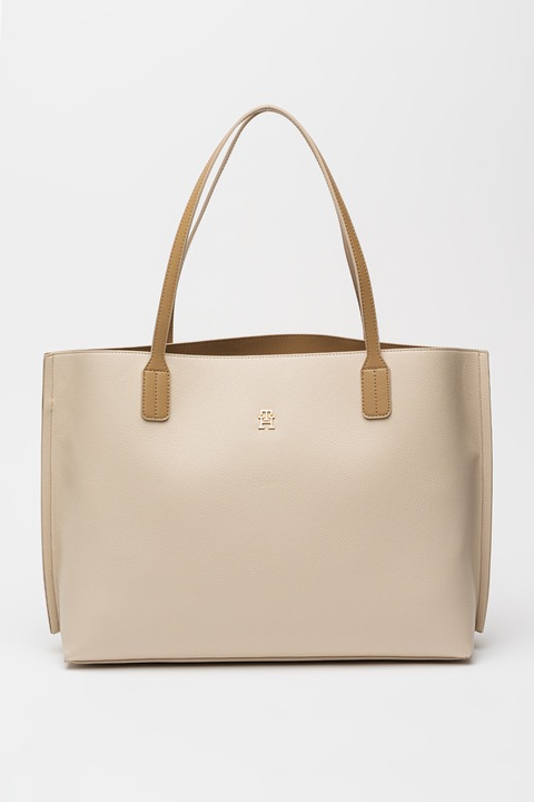 Tommy Hilfiger, Shopper fazonú műbőr táska, Világosbézs
