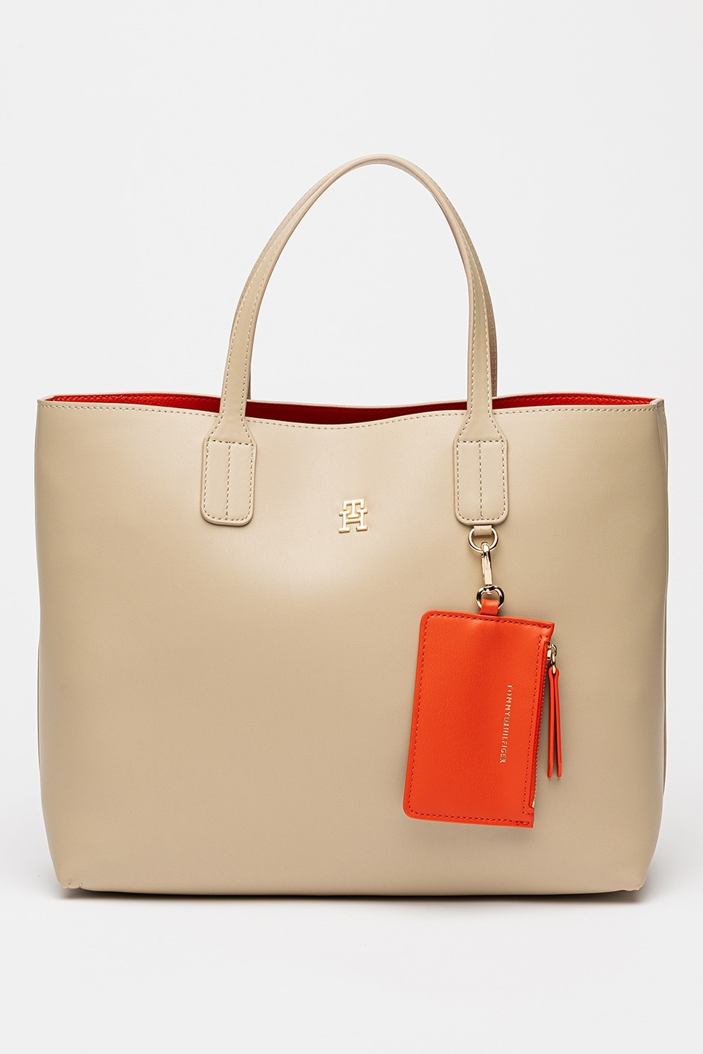 Tommy Hilfiger, Geanta shopper de piele ecologica, Maro nisip