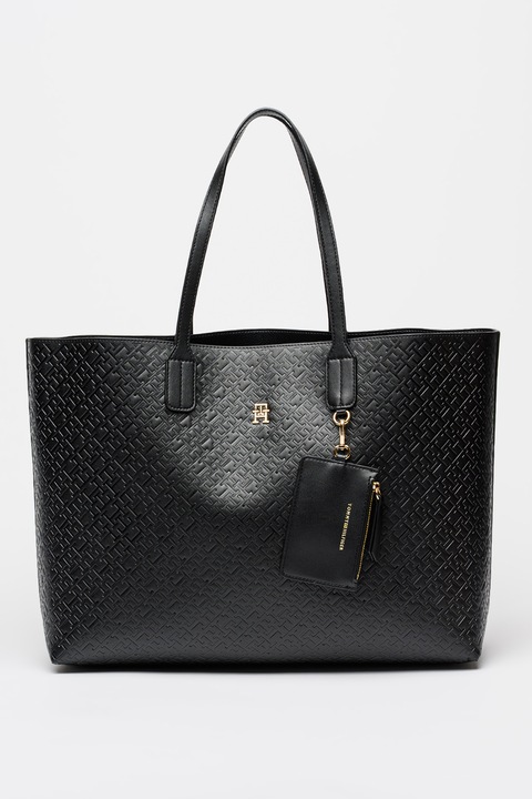 Tommy Hilfiger, Shopper fazonú műbőr táska, Fekete