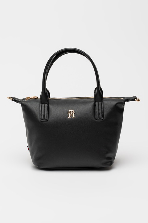 Tommy Hilfiger, Чанта от еко кожа с лого, Черен