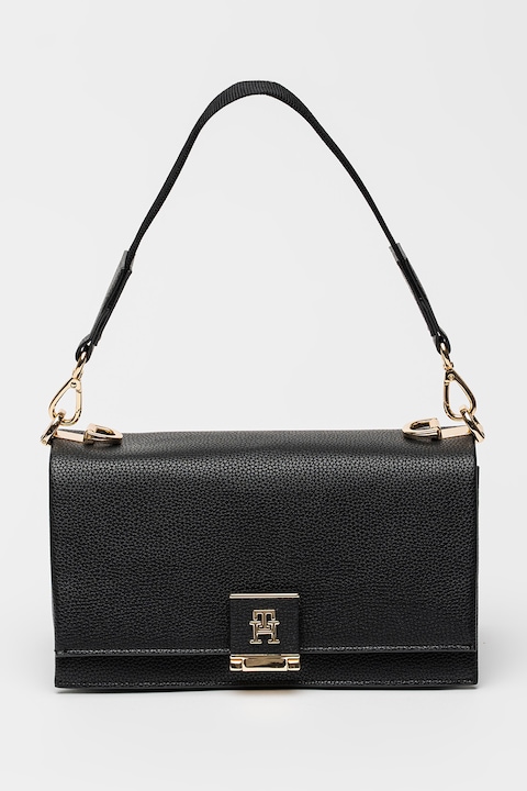 Tommy Hilfiger, Műbőr válltáska, Fekete