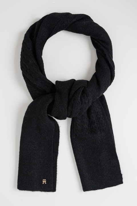 Tommy Hilfiger, Fular din amestec de lana cu model torsade, Negru