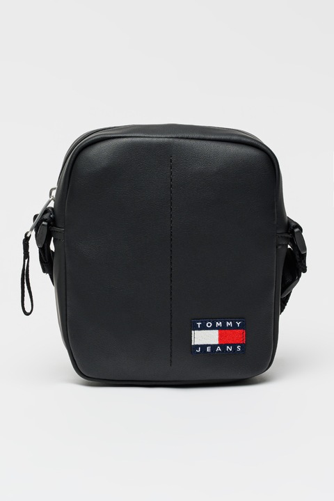 Tommy Jeans, Műbőr táska textil keresztpánttal, Fekete