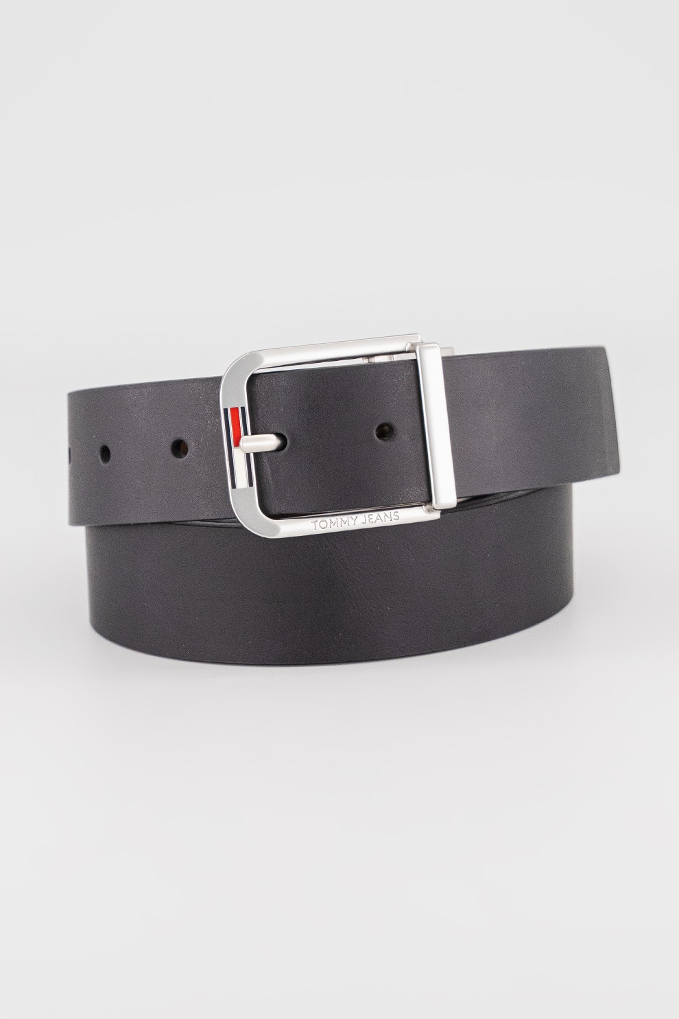 Tommy Jeans, Curea de piele cu catarama matalica, Negru, 100