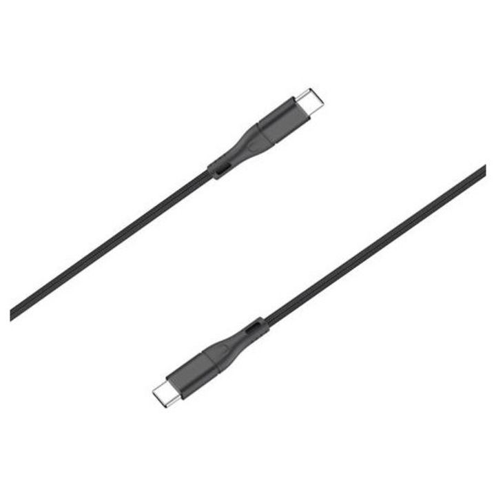 Cablu telefon LEMONTTI SuperFast 65W, USB Type-C la USB Type-C, negru, 1.2m, impletitura textila