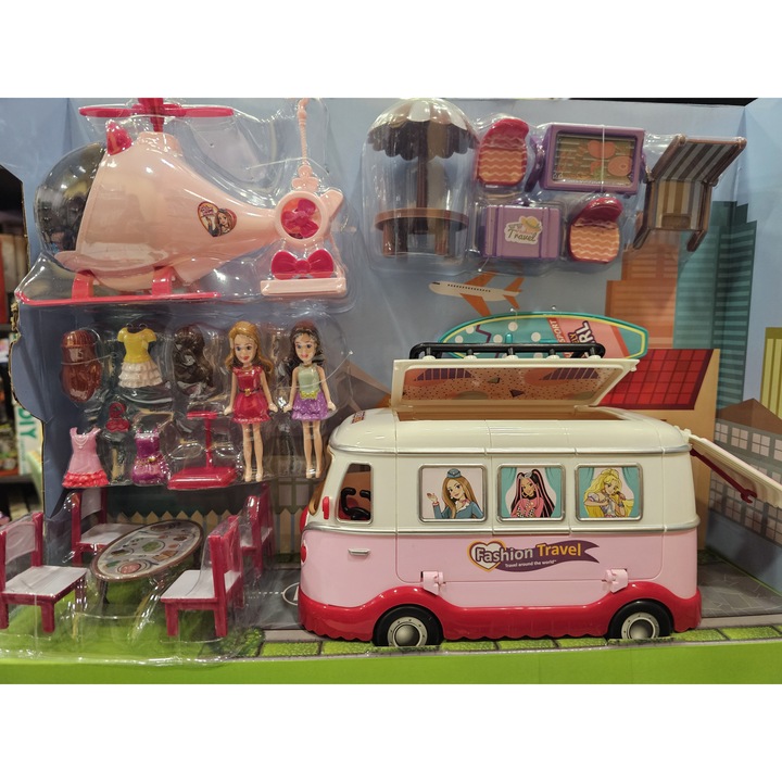 Детски игрален комплект/автобус, хеликоптер, кукли и аксесоари