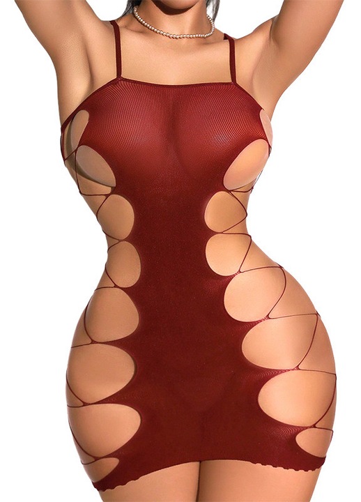Szexi piros hálós body, kivágott design, plus size