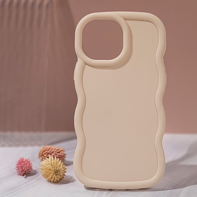 Husa protectie compatibila cu iPhone 16 Pro, Silicon Ondulat, Protectie Camera, Margini Ridicare pentru protectie ecran, Bej