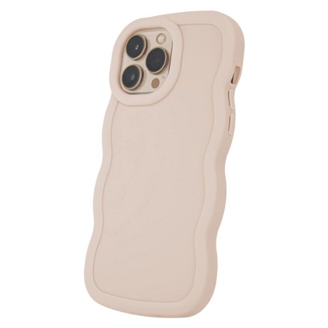 Husa protectie compatibila cu iPhone 16 Pro, Silicon Ondulat, Protectie Camera, Margini Ridicare pentru protectie ecran, Bej