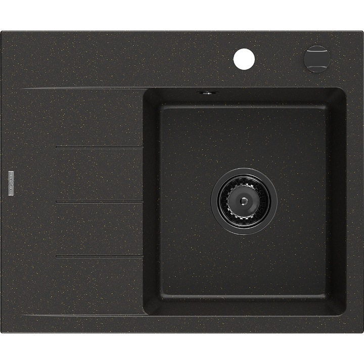 Mexen Ben chiuveta granit 1 compartiment cu scurgator dreapta 600 x 500 mm, negru/auriu metalic, sifon negru - 6523605000-75-B
