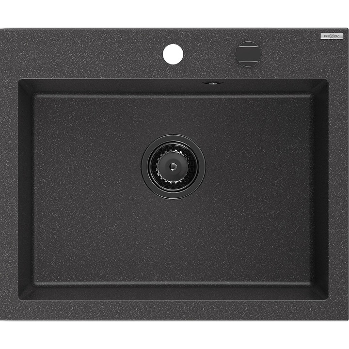 Mexen Elix chiuveta de granit cu o singura cuva 600 x 500 mm, negru cu pete, sifon negru - 6525601005-76-B